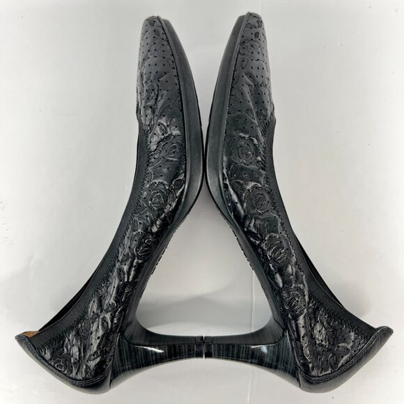 Sz 39 Hispanitas Black Floral Texture Elastic Pointed Toe Pump Heels - Picture 7 of 13